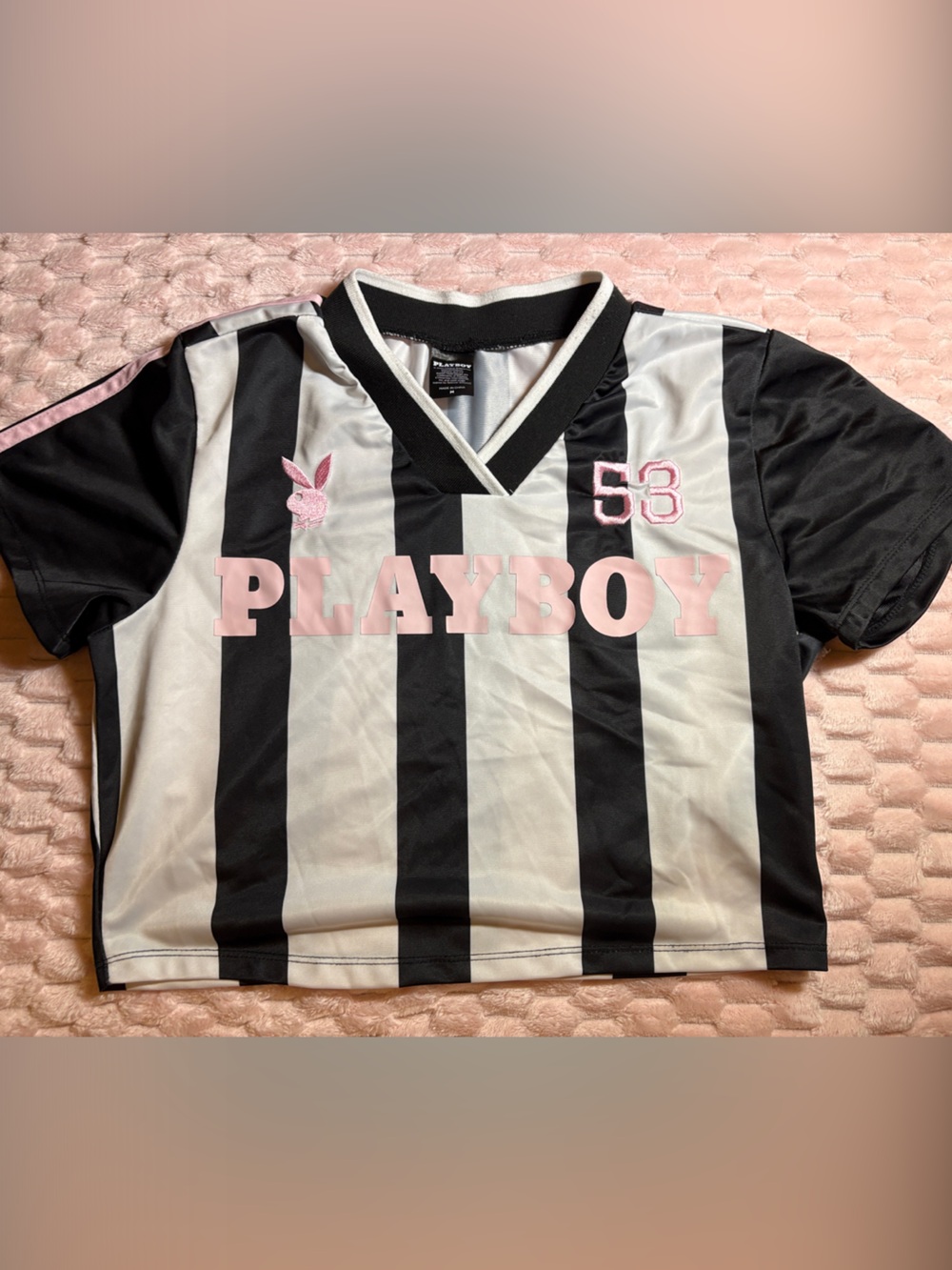 Playboy Bunny Black & White Striped Crop Top
